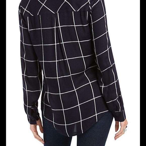Petite M Navy Windowpane Plaid Check Shirt NWT - Picture 3 of 15